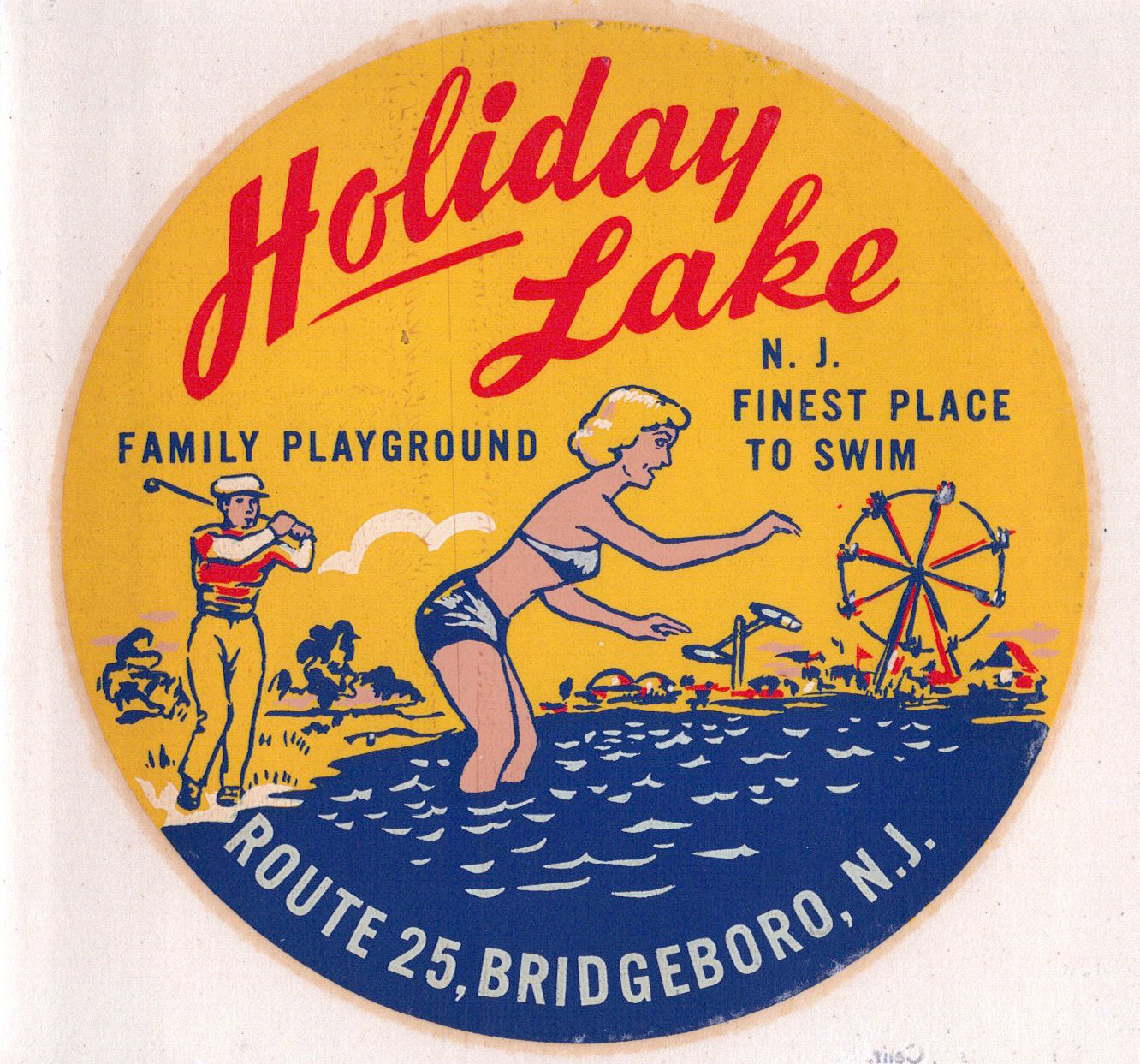 (image for) New Jersey (6) Holiday Lake Vintage Vacation Sticker